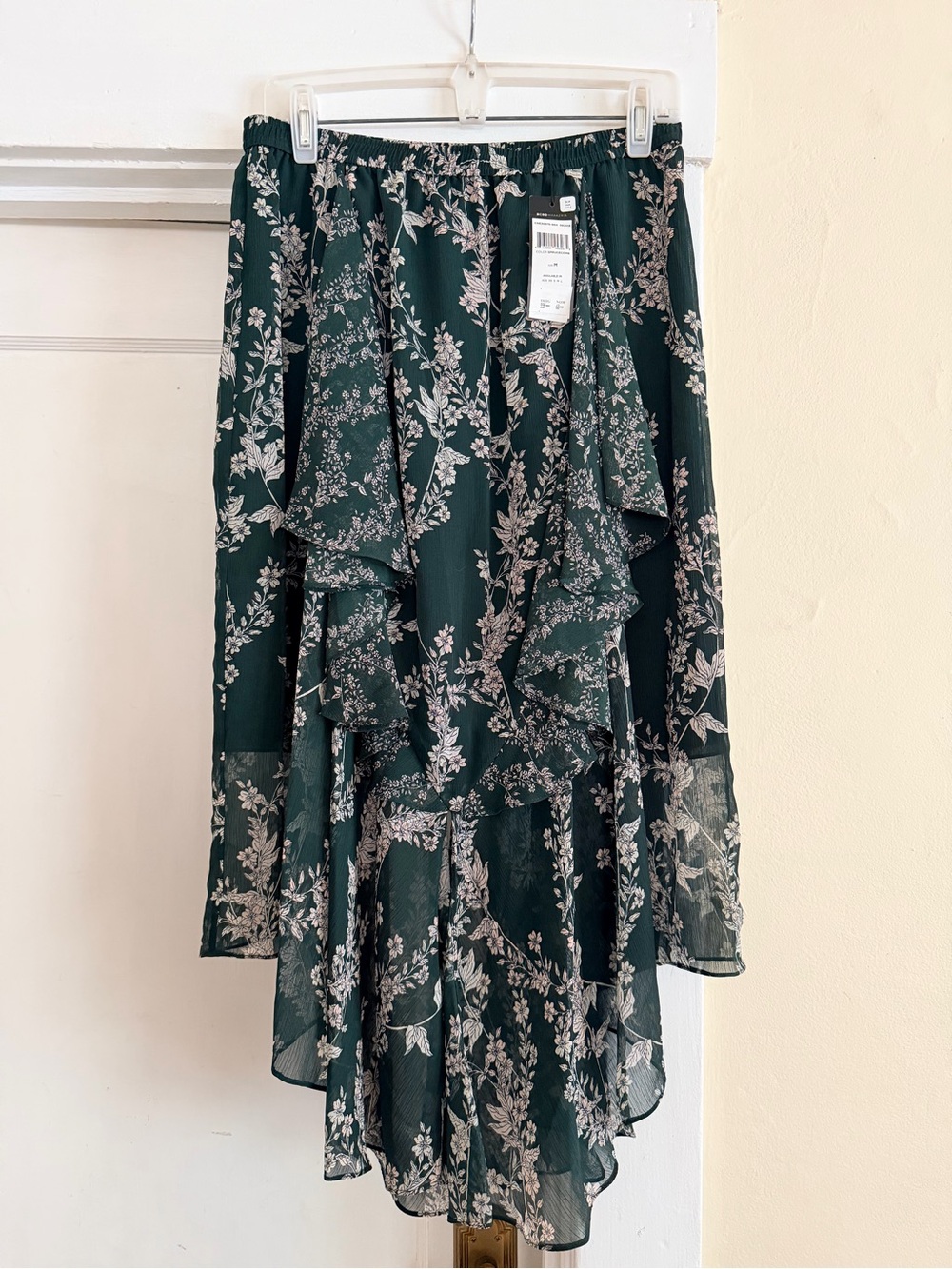Dark Green Floral Ruffle Hi-Low Skirt
